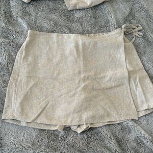 High waisted faux wrap linen blend mini skirt
